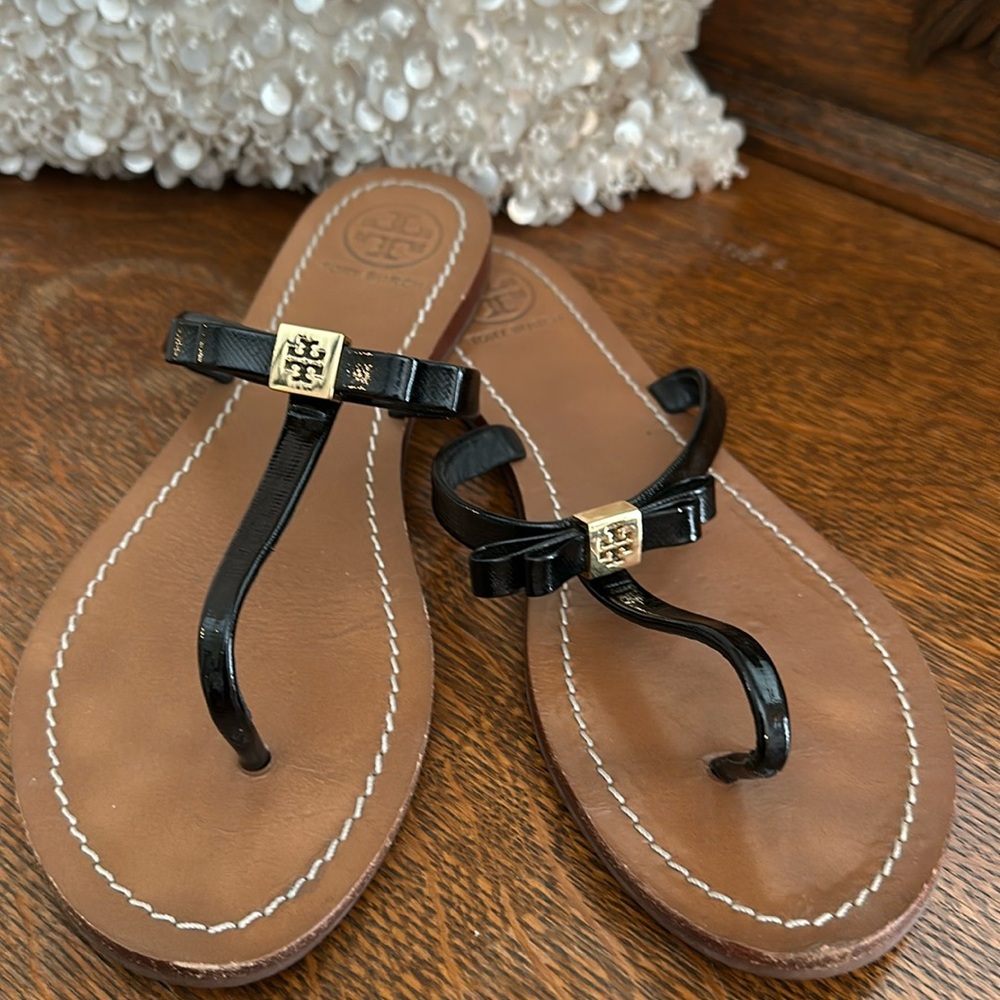 Tory Burch Black Sandals with gold logo